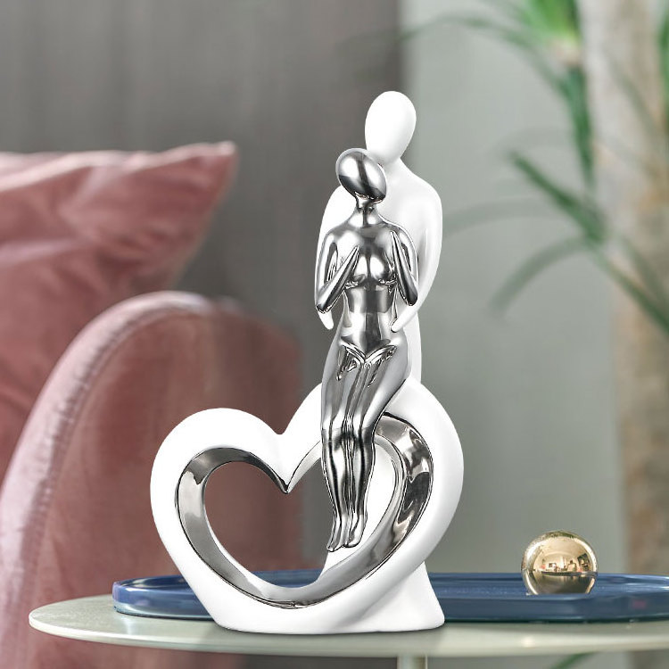 European modern creative sweet design couple heart shape silver white interior ceramics bedroom decor