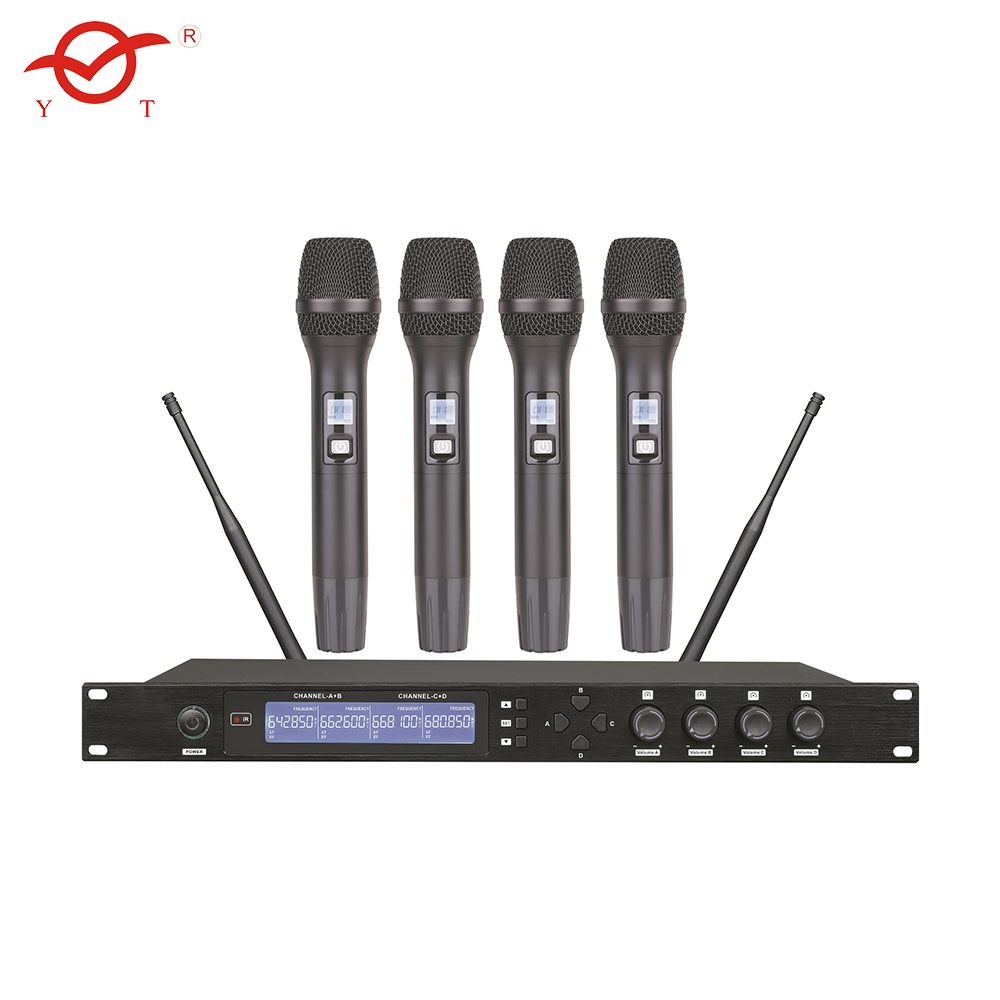 Professional UHF Four selectable Channel Wireless Microphone System