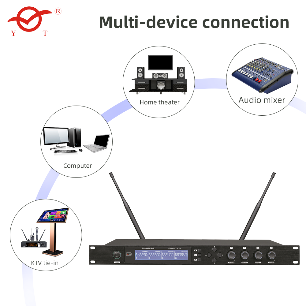 Professional UHF Four selectable Channel Wireless Microphone System