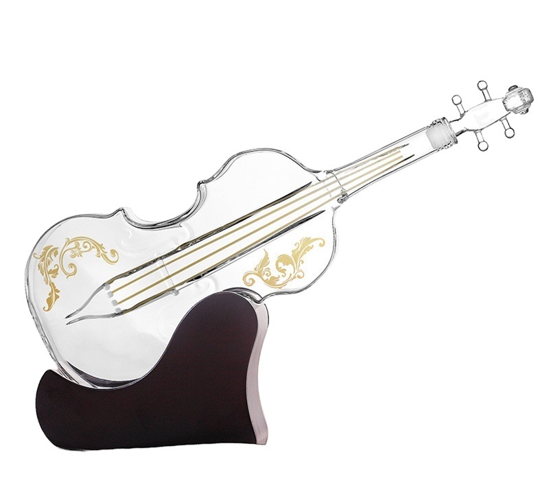 Custom LOGO Fancy Empty Luxury Whiskey Wine Brandy Translucent Clear Violin Shaped Glass Bottle