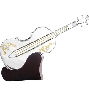 Custom LOGO Fancy Empty Luxury Whiskey Wine Brandy Translucent Clear Violin Shaped Glass Bottle