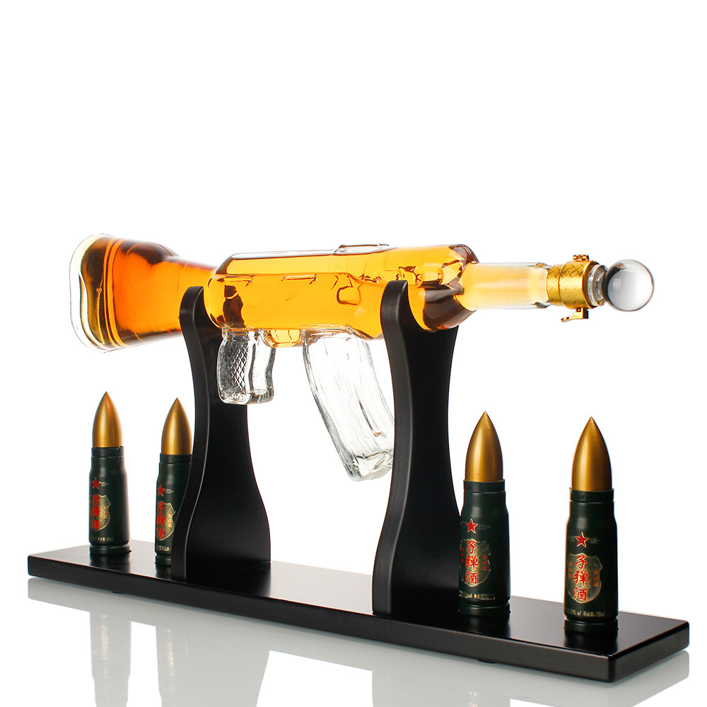 AK47 Rifle Gun Shape Borosilicate Glass Bottle With Bullet Drink Bottle glass gun bottle whisky gun decanter