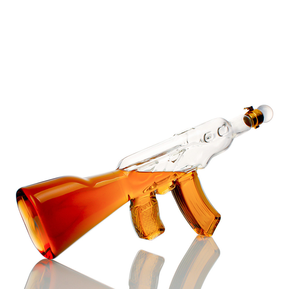 AK47 Rifle Gun Shape Borosilicate Glass Bottle With Bullet Drink Bottle glass gun bottle whisky gun decanter