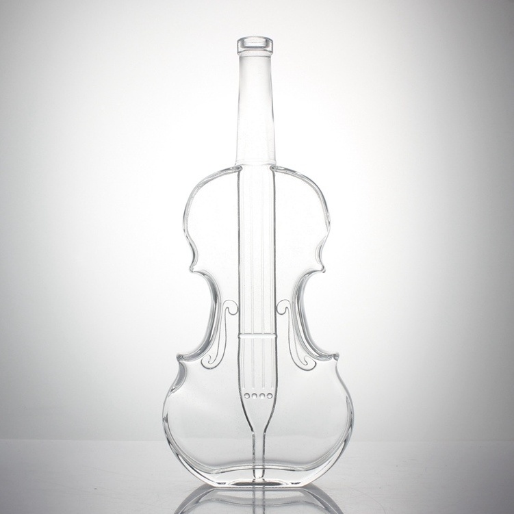 Custom LOGO Fancy Empty Luxury Whiskey Wine Brandy Translucent Clear Violin Shaped Glass Bottle