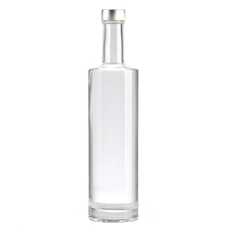 Wholesale Custom Flint Clear Round Classical Empty Brandy Gin Rum Vodka Tequila Liquor Glass Bottle with Cork Stopper