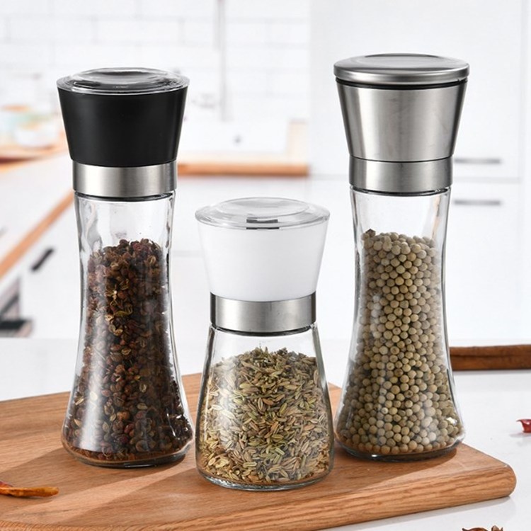 Custom Logo 180 ml Ceramic Core 180ml Salt and Pepper Grinder Glass Herb Spice Bottles