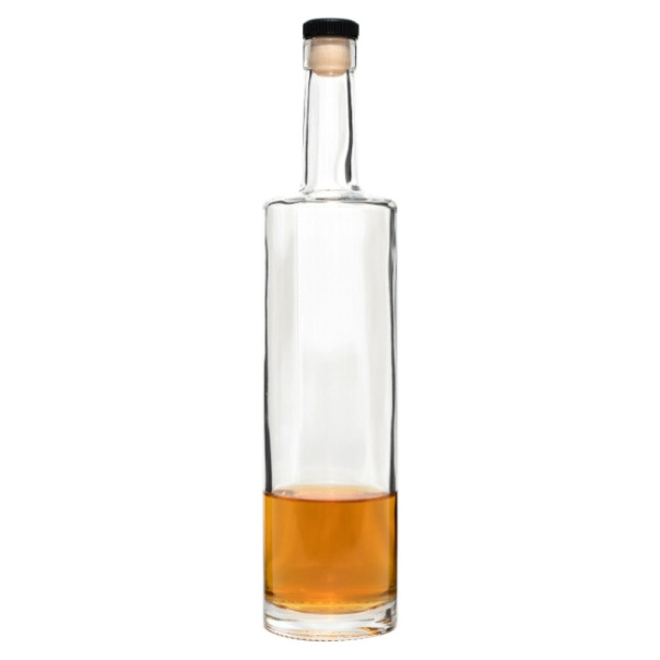 Wholesale Custom Flint Clear Round Classical Empty Brandy Gin Rum Vodka Tequila Liquor Glass Bottle with Cork Stopper