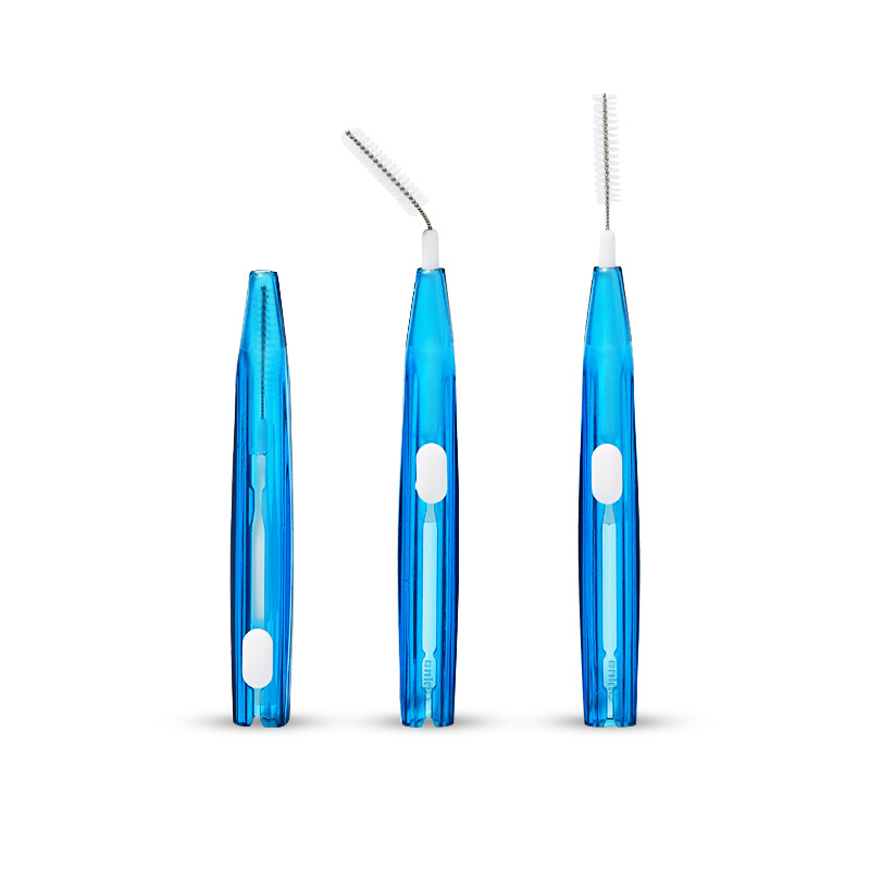 OEM cheap plastic reusable brushpicks stretchable I-shaped interdental toothpicks with brushes to clean straws