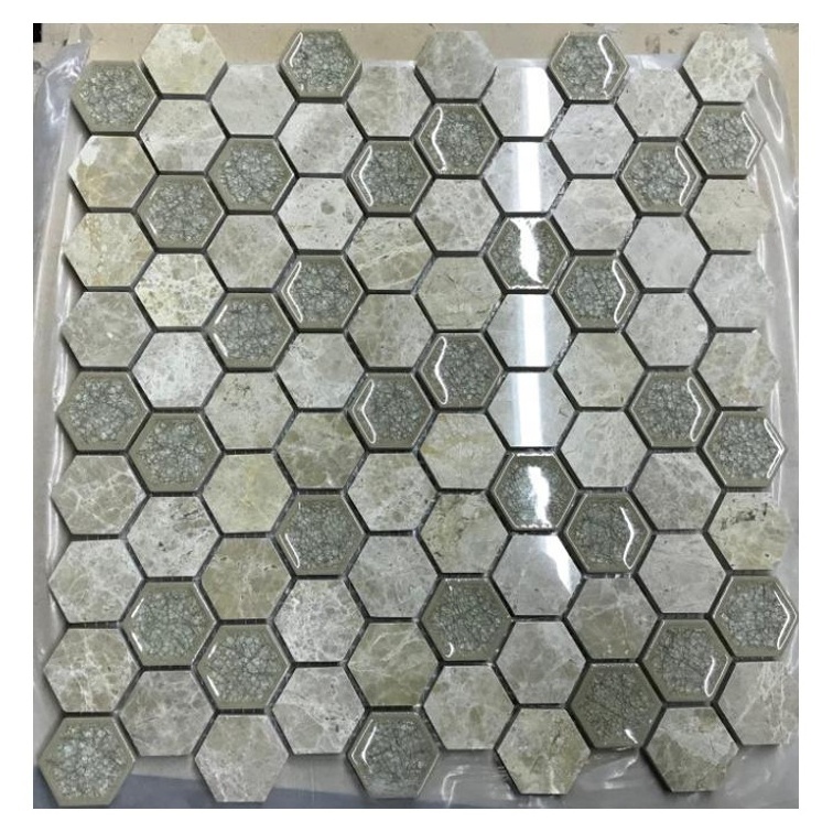 Glossy Polished Marble Water Jet Tile Hexagon Mosaic Tile for Wall