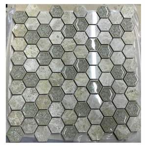 Glossy Polished Marble Water Jet Tile Hexagon Mosaic Tile for Wall