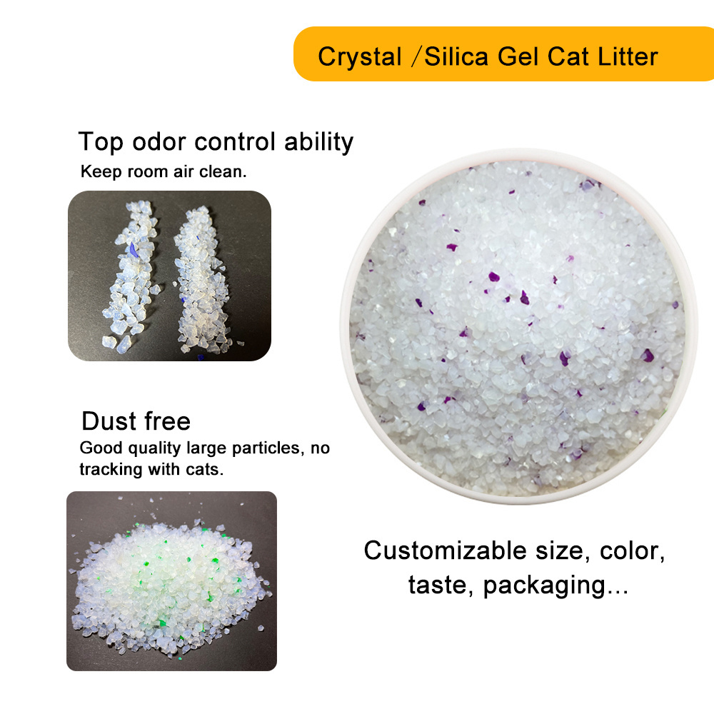 Factory custom packing Premium Blue Crystal Cat Litter non- toxic Absorbs Odors Low Tracking  Lightly Scented Crystal Cat Litter