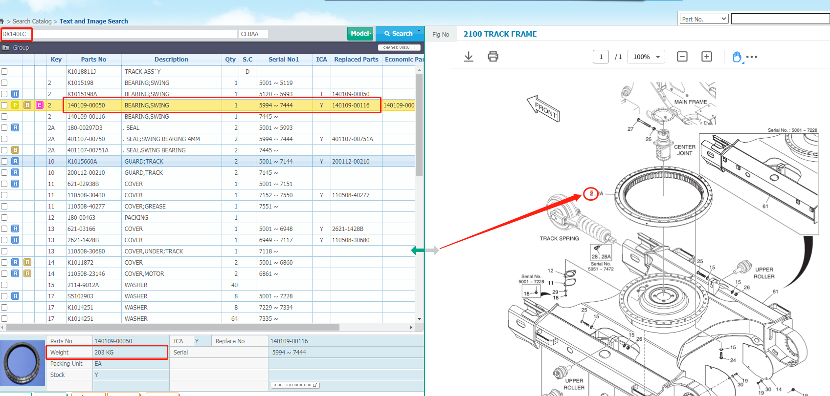 Doosan Hyunda i  Excavator Accessories OEM Spare Parts  DX140LC 140109-00116 140109-00050-EP Swing Bearing