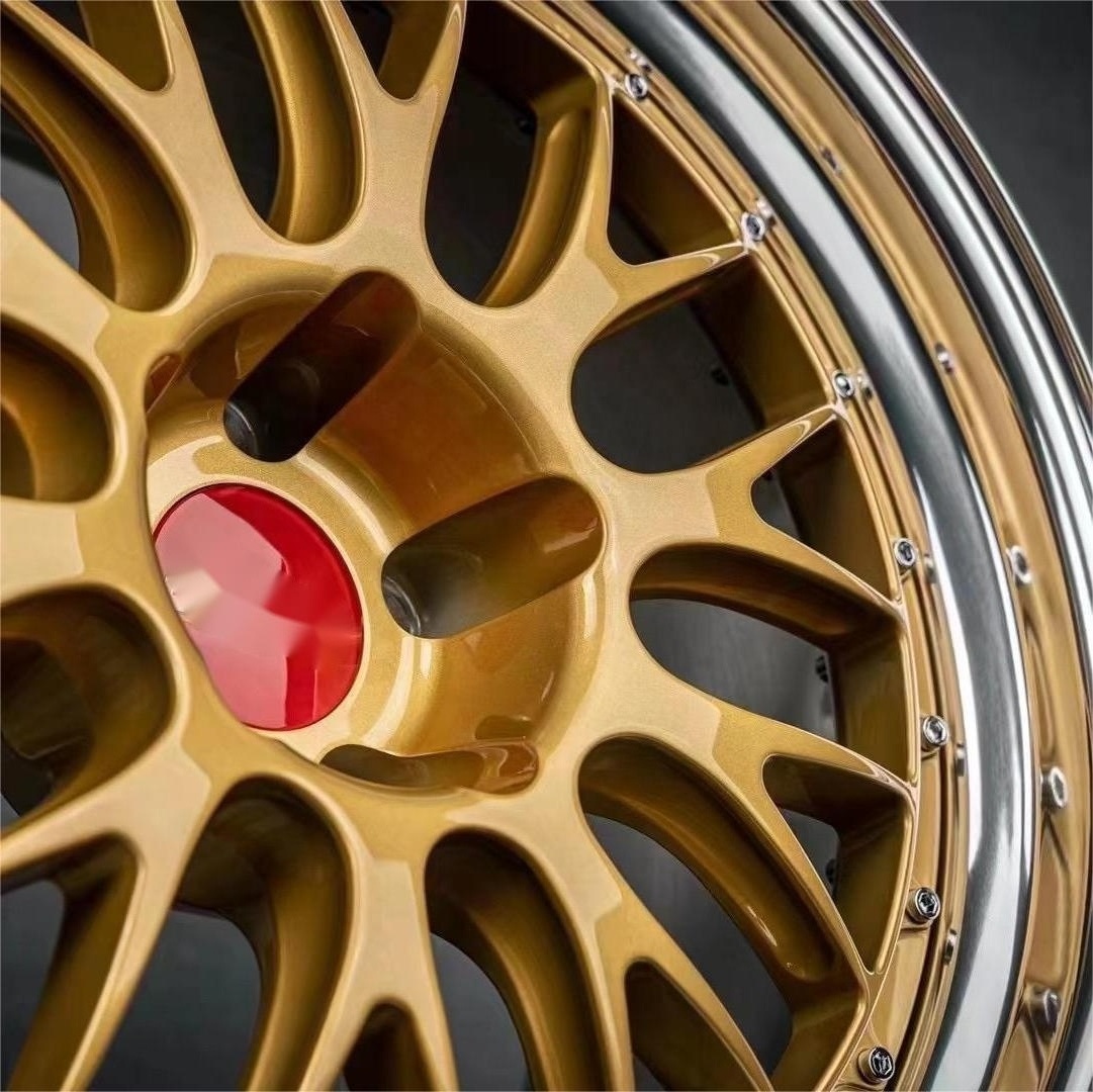 Custom Light Weight 2 Piece Gold Replica BBS LM Sport Alloy Wheels 5x114.3 5x120 18 19 20 21 Inch Forged Rims for Modification