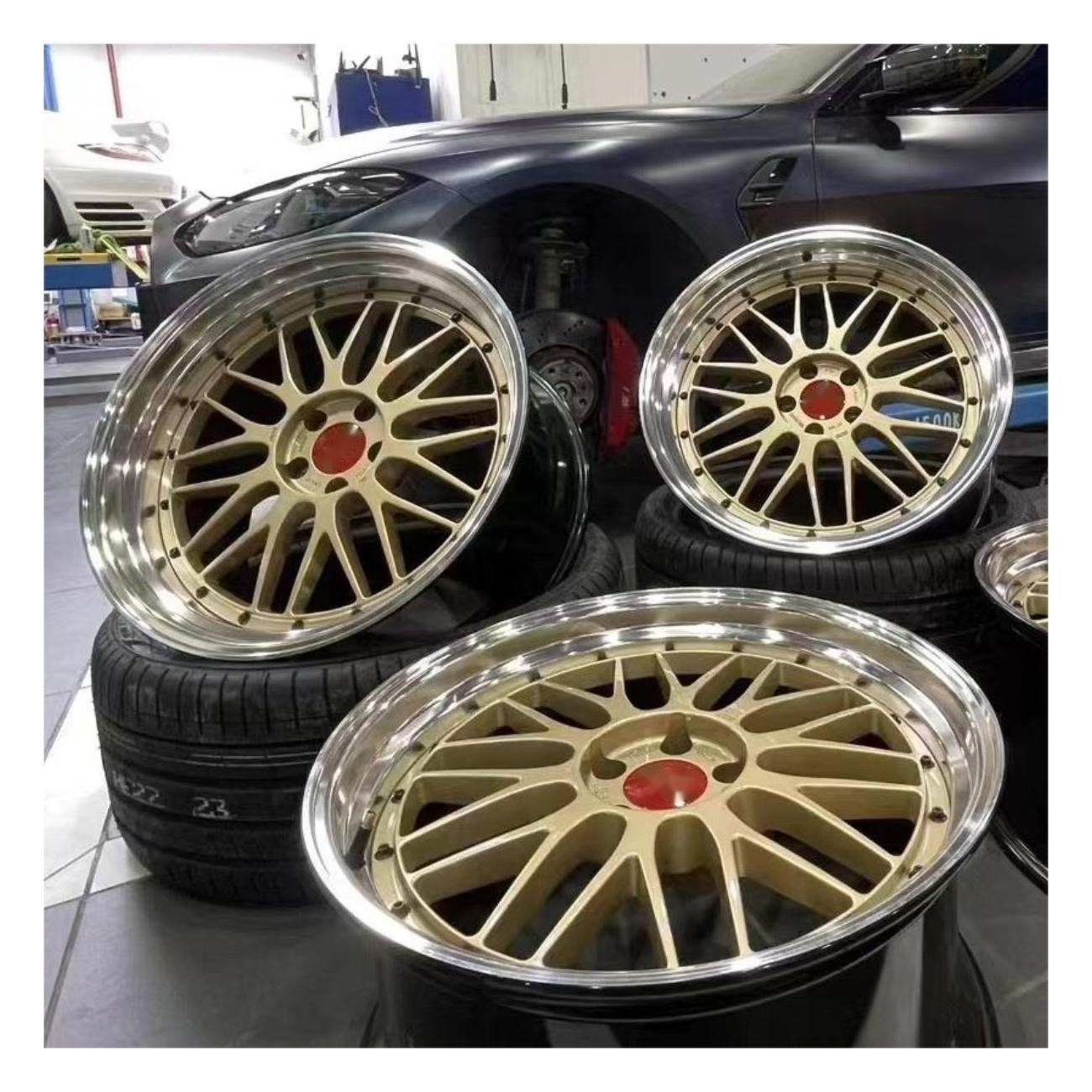 Custom Light Weight 2 Piece Gold Replica BBS LM Sport Alloy Wheels 5x114.3 5x120 18 19 20 21 Inch Forged Rims for Modification