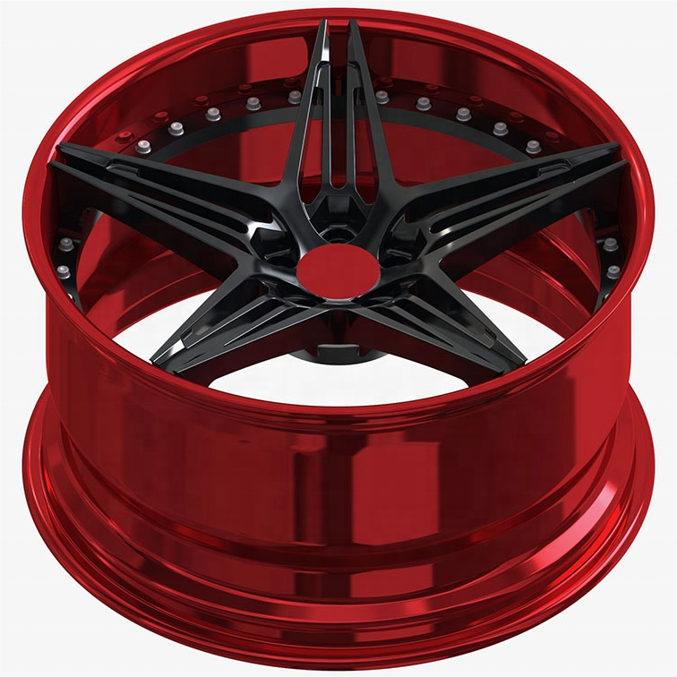 YTD Custom 2 Piece Red Forged Passenger Car Alloy Rim 16/17/19/21/22 Inch 5X108 5X100 5X114.3 5X120 Deep Concave Dish Wheels