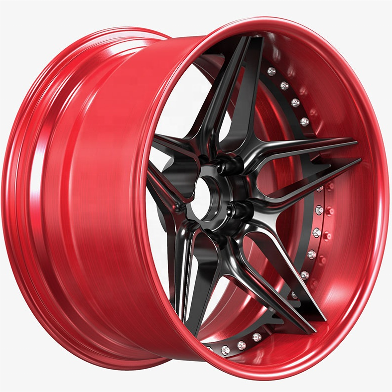 YTD Custom 2 Piece Red Forged Passenger Car Alloy Rim 16/17/19/21/22 Inch 5X108 5X100 5X114.3 5X120 Deep Concave Dish Wheels