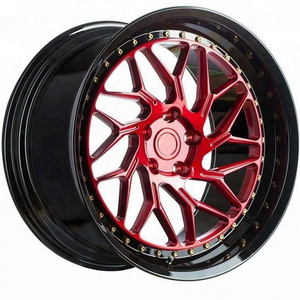 YTD Manufacturer Custom Luxury 5 Holes 2 Piece Gloss Red Forged Wheels 5X112 5X114.3 5X120 16/17/19/21 inch Passenger Car Rims