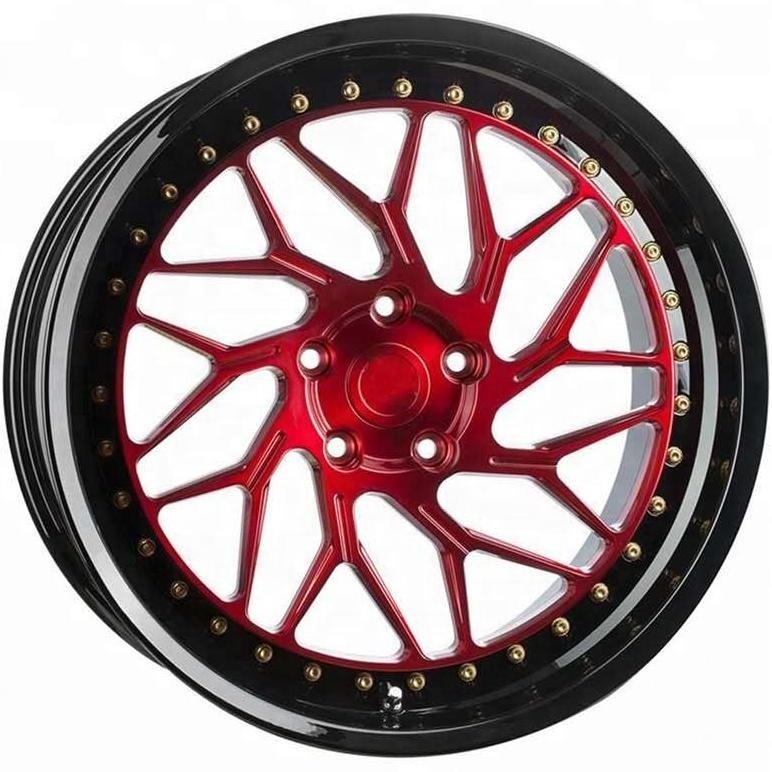 YTD Manufacturer Custom Luxury 5 Holes 2 Piece Gloss Red Forged Wheels 5X112 5X114.3 5X120 16/17/19/21 inch Passenger Car Rims