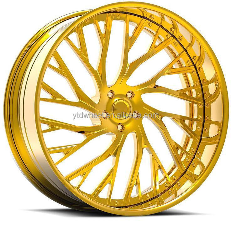 YTD Hot Design Custom gloss gold 16/18/21/22/23 Inch 2 Piece 5X108 5X114.3 5X120 deep concave dish Passenger Car Alloy Wheels