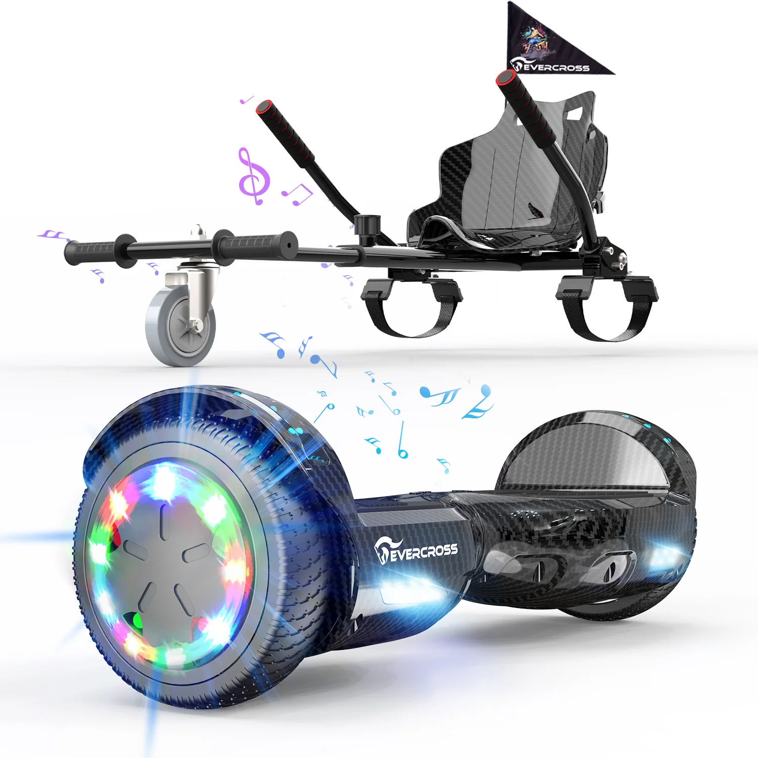 EU Stock Evercross 6.5inch 700W 42V with Bluetooth LED Lights balance 2 wheels scooter hover board with Hover cart Gift