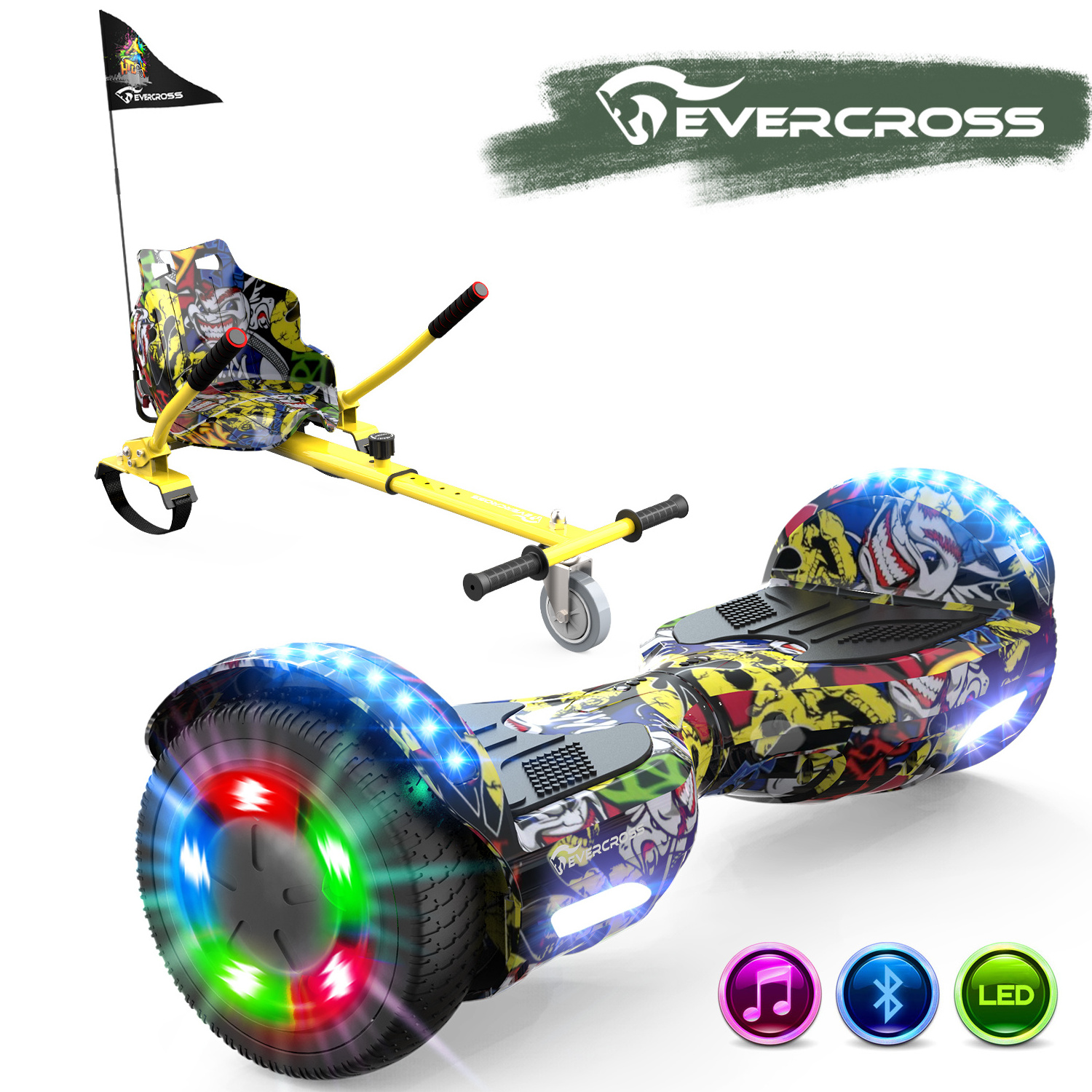 EU Stock Evercross 6.5inch 700W 42V with Bluetooth LED Lights balance 2 wheels scooter hover board with Hover cart Gift