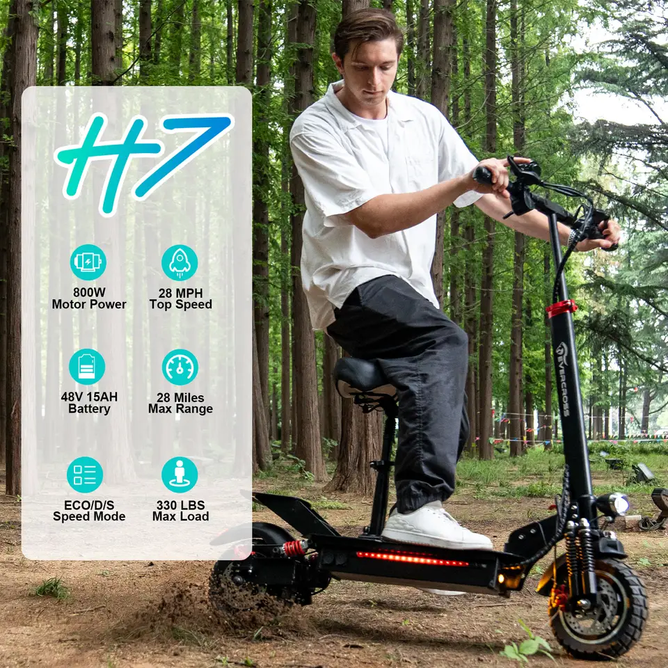 EVERCROSS 800W 15Ah 48V 10Inch Electric Scooter Off Road Tires Folding with Seat for Adult