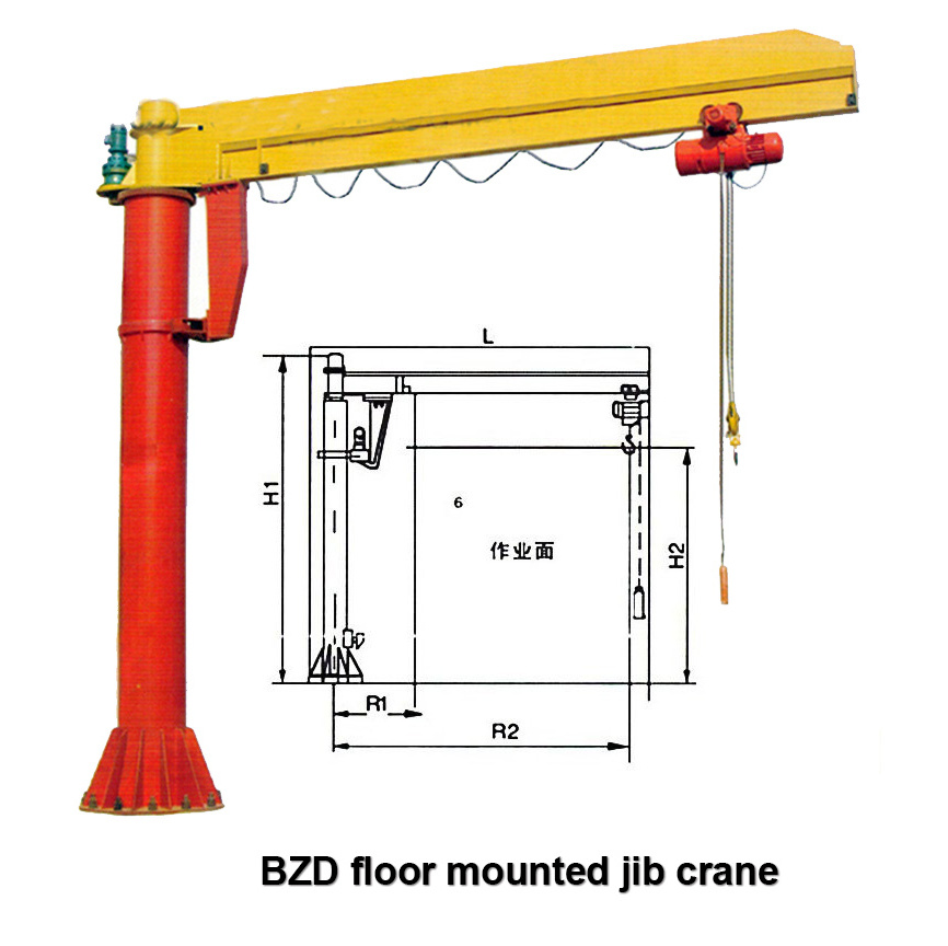 Cantilever swing arm jib crane 500kg movable balancing jib crane with electric hoist