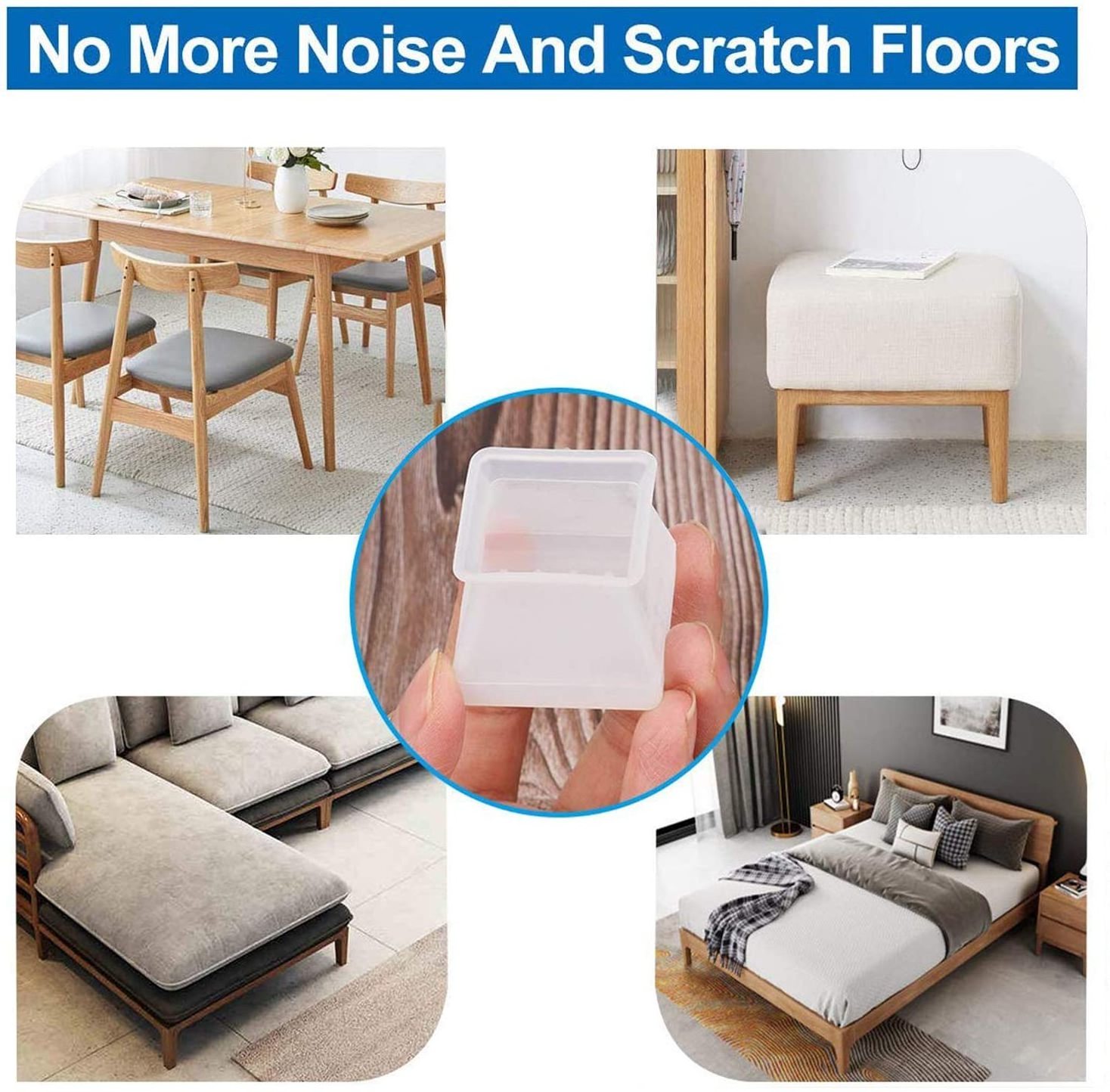 Furniture Silicone Protection Covers,Chair Legs Caps Round & Square Furniture Table Feet Cover Pads Floor Protector