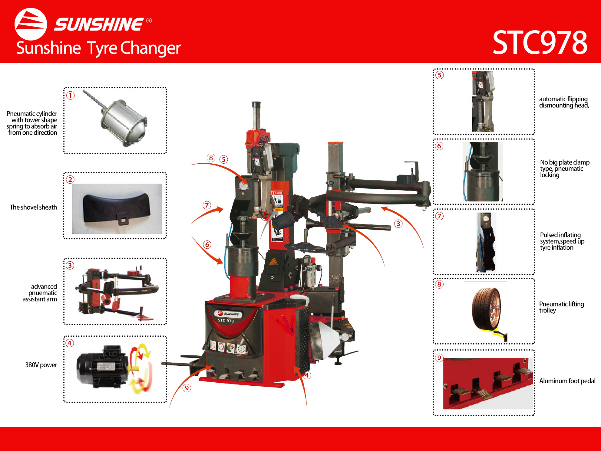 SUNSHINE automatic tire changer, tyre changer ,tire changing machine with CE