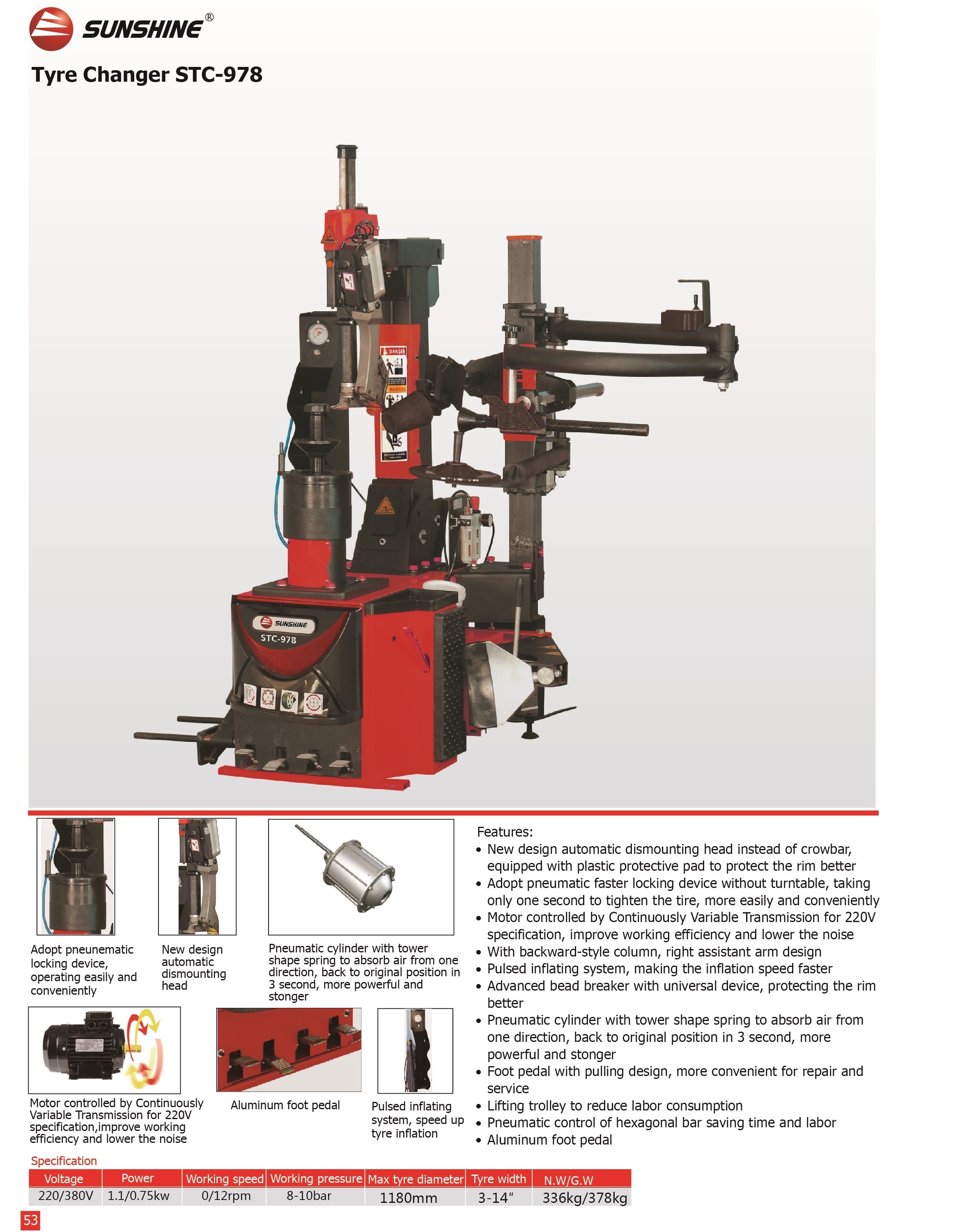 SUNSHINE automatic tire changer, tyre changer ,tire changing machine with CE