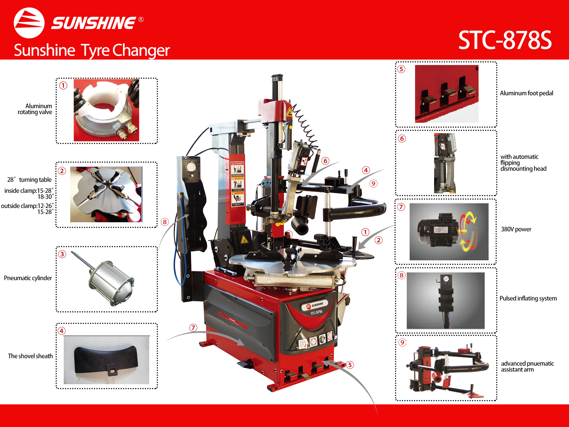 SUNSHINE brand automatic tire changer, wheel changer ,tyre changing machine with CE