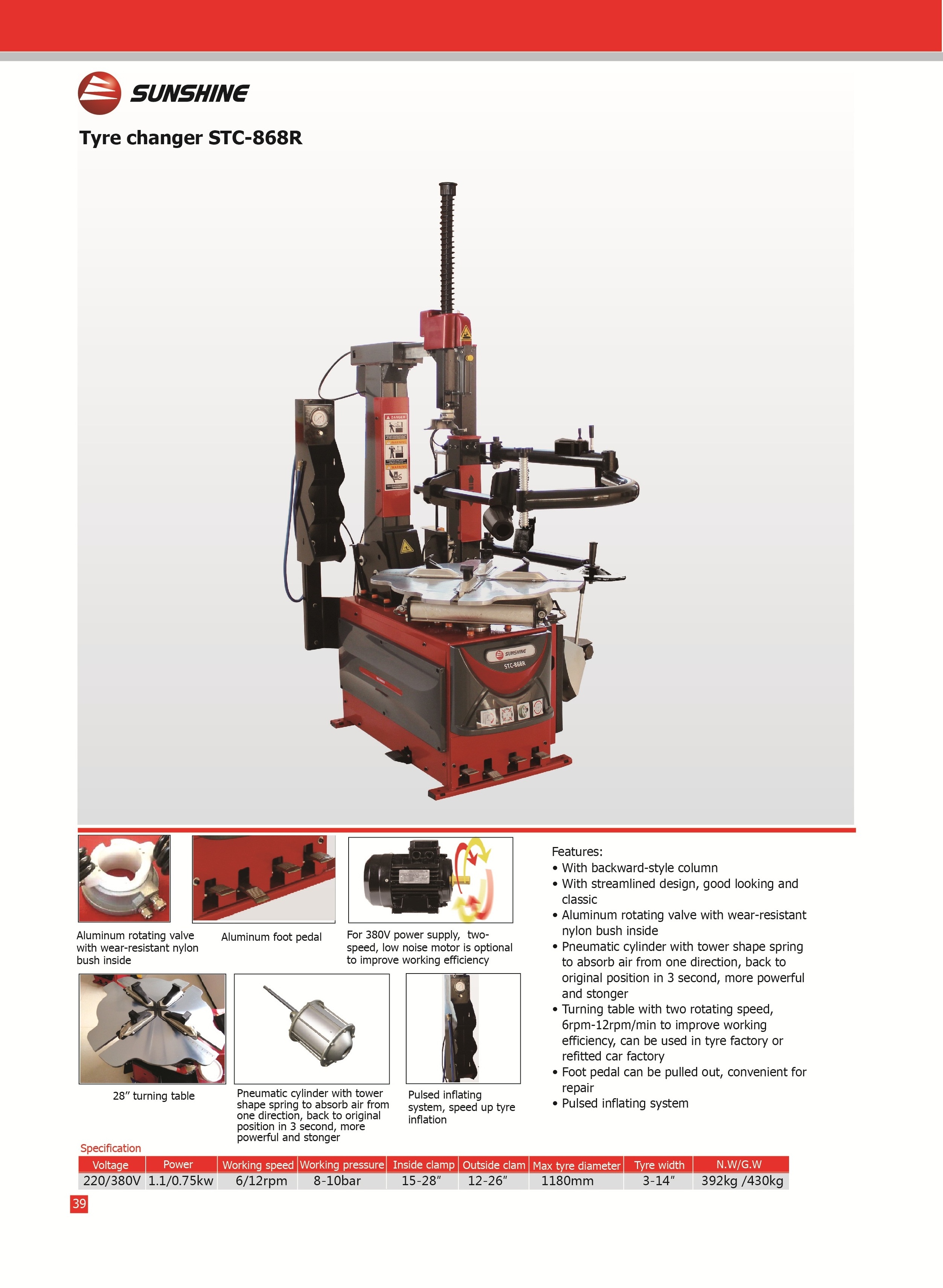 SUNSHINE automatic tire changer, car tyre machine ,tire dismounting equipment with CE