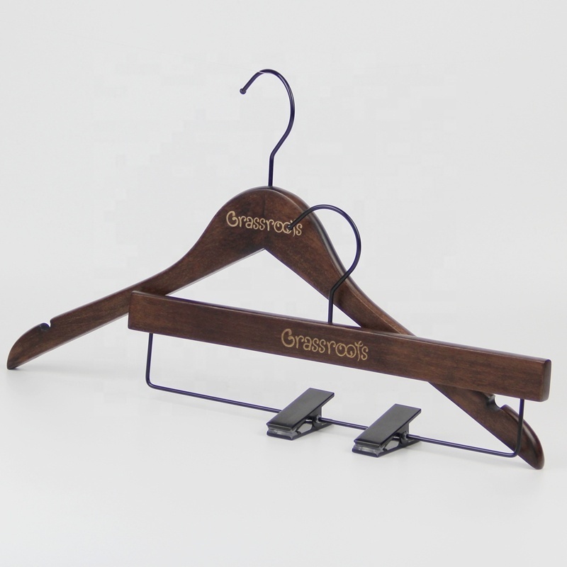 YT 2020 save space thin brown wooden clothes hanger with custom logo cloth rack customize shirt hanger wood