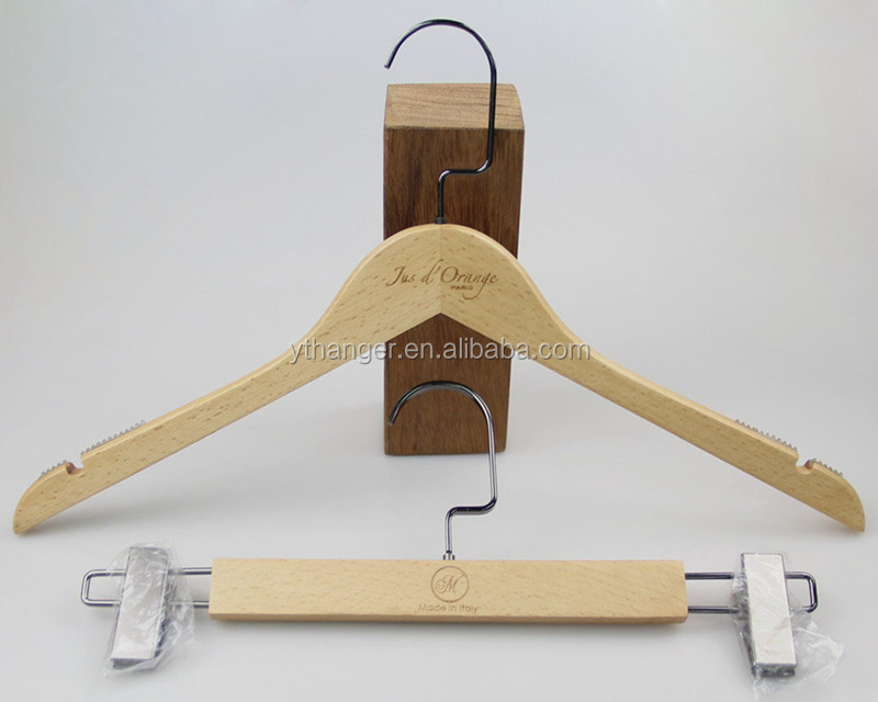 YT 2020 save space thin brown wooden clothes hanger with custom logo cloth rack customize shirt hanger wood