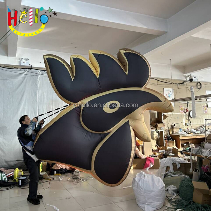 Outdoor Inflatable Parade Costume Black Gold Inflatable Cock Head Costume