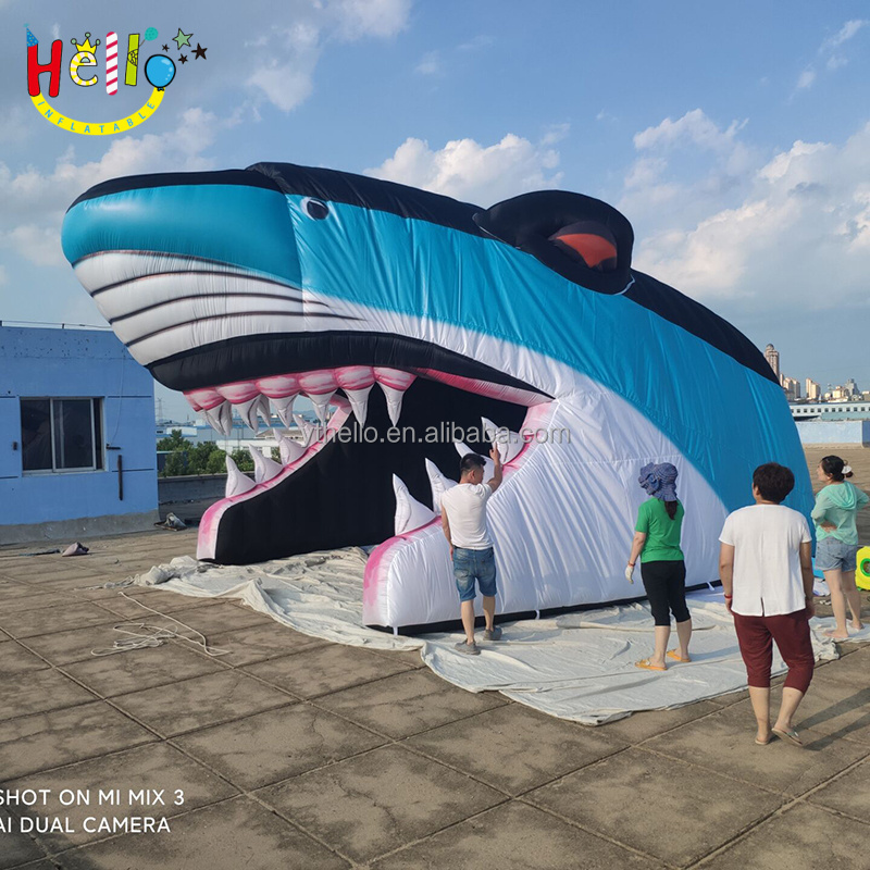 custom logo printed football sports entrance inflatable shark mascot tunnels