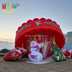 Christmas Party Decoration Stage Props Circus Inflatable Advertising Carousel with Christmas tree/snowman