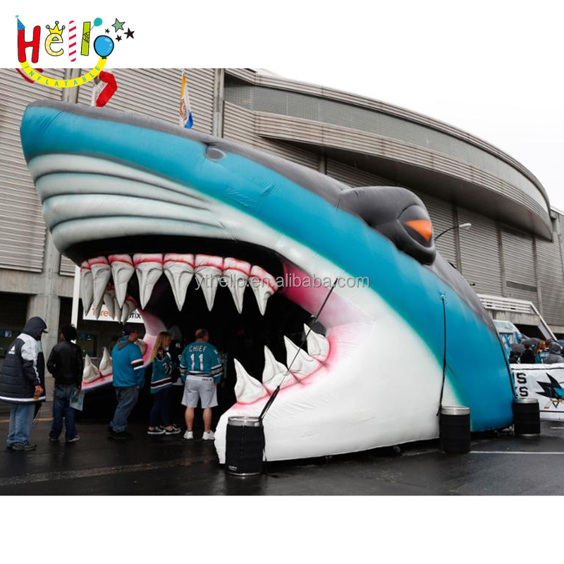 custom logo printed football sports entrance inflatable shark mascot tunnels