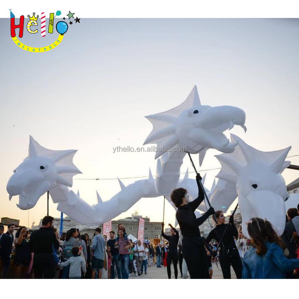 Outdoors street parade LED lighting white inflatable dragon puppet costume