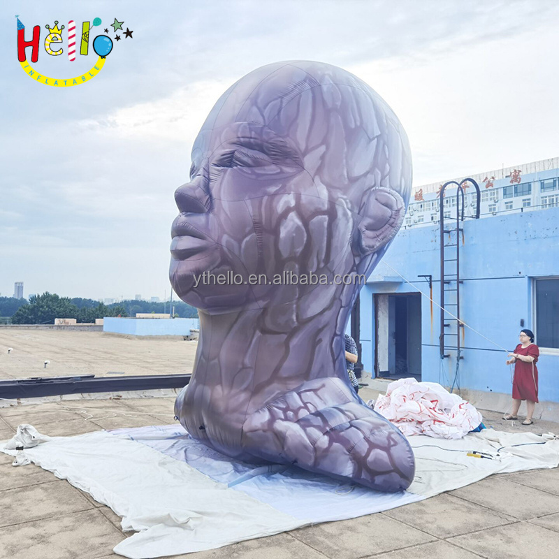 Inflatable black giant human head Custom Printed Face PVC 3D Cartoon head shape balloon