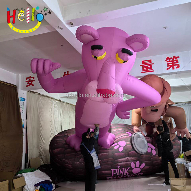 Custom Inflatable Cartoon Animal Model Amusement Park Decoration Pink Standing Inflatable Panther