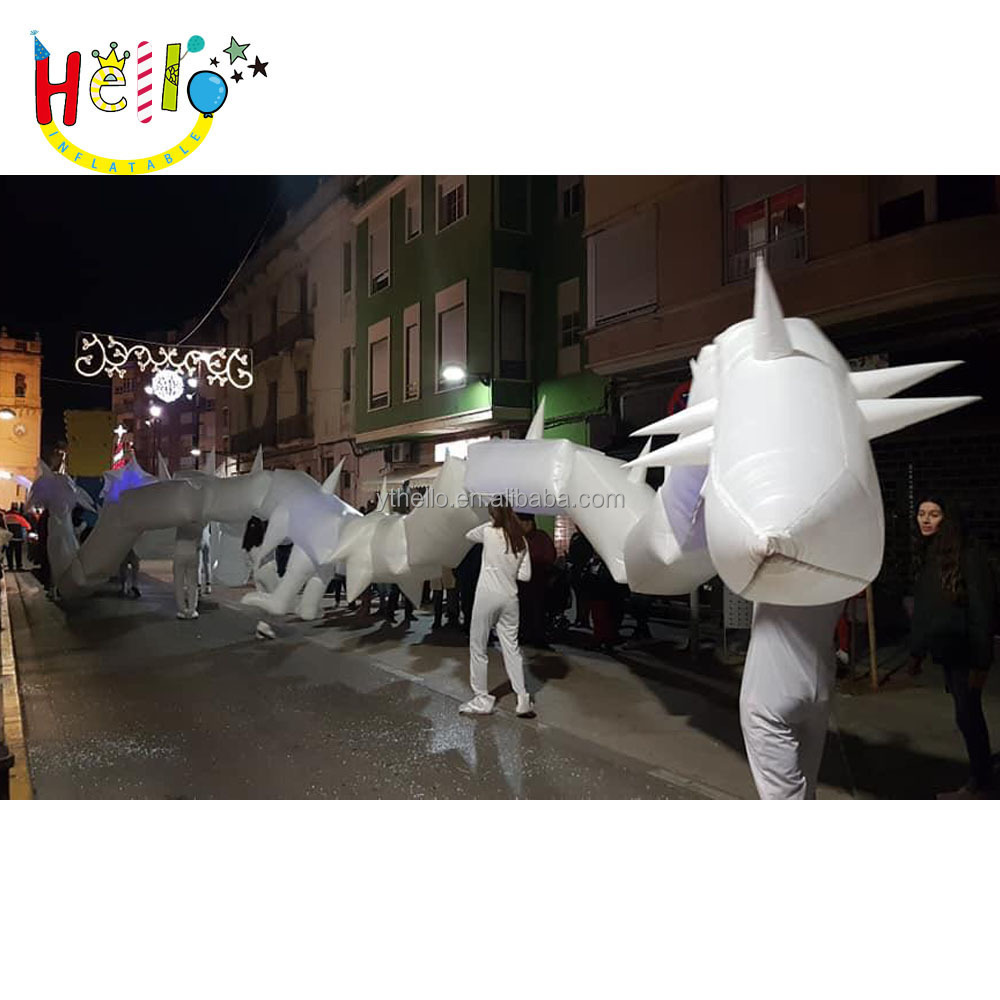 Outdoors street parade LED lighting white inflatable dragon puppet costume