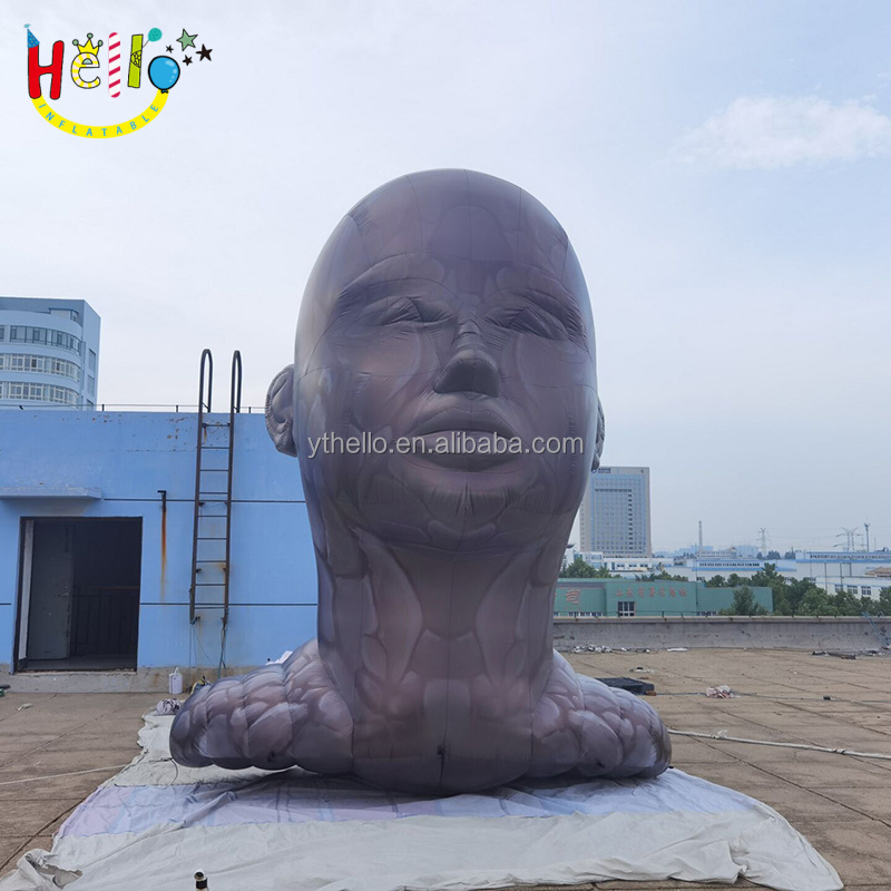 Inflatable black giant human head Custom Printed Face PVC 3D Cartoon head shape balloon