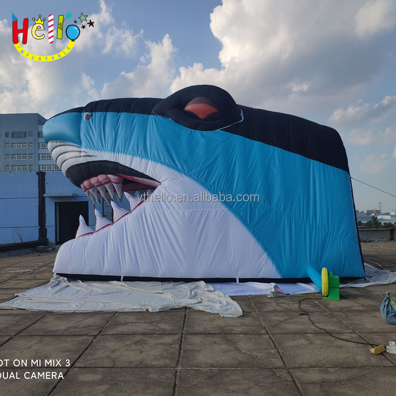 custom logo printed football sports entrance inflatable shark mascot tunnels