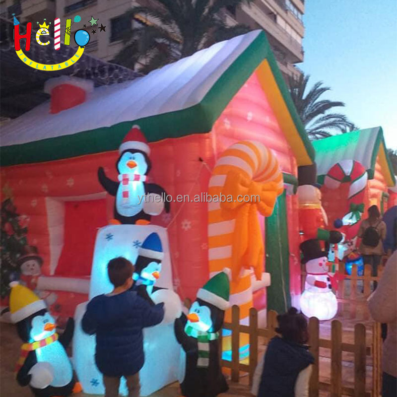 Outdoor Decoration Inflatable Christmas House / Christmas Pub House Tent / Santa Grotto with Air Blower for Event