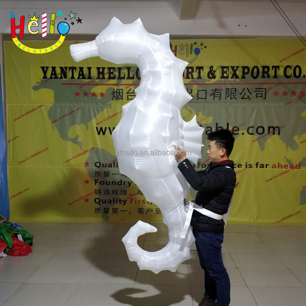 outdoors parade LED lighting white inflatable sea horse costume