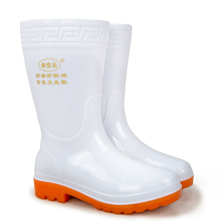 Food industry waterproof oil acid alkali resistant work boots white men safety plastic pvc rain boots