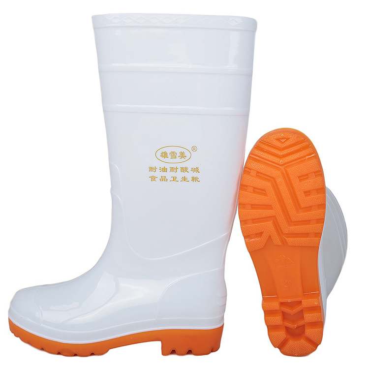 Food industry waterproof oil acid alkali resistant work boots white men safety plastic pvc rain boots