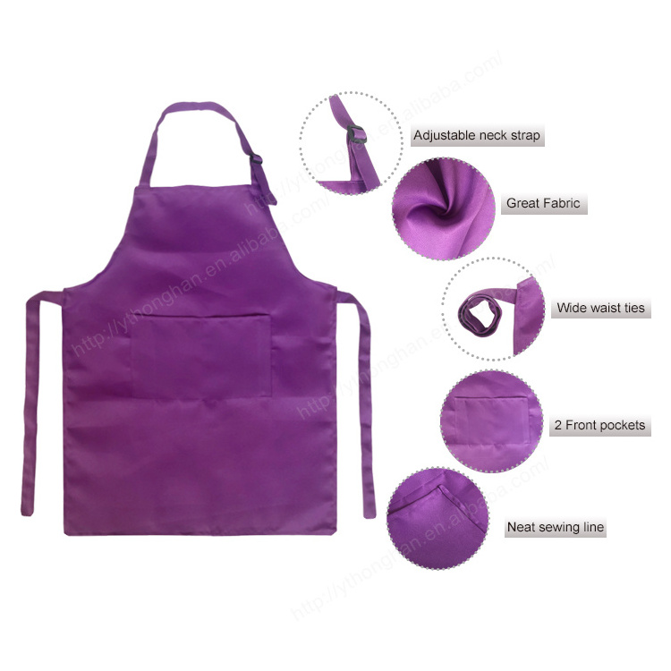 Wholesale Purple Kids Apron and Chef Hat Set ,Adjustable Plain Children Apron for Baking,Cooking,Cleaning,Party