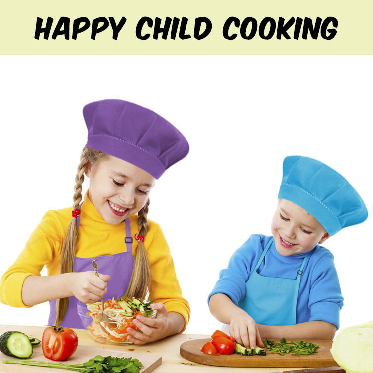 Wholesale Purple Kids Apron and Chef Hat Set ,Adjustable Plain Children Apron for Baking,Cooking,Cleaning,Party